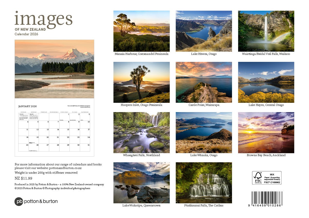 2026 Images of New Zealand Calendar - The Page and Prose Booksellers