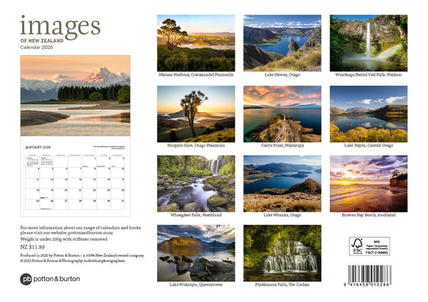 2026 Images of New Zealand Calendar - The Page and Prose Booksellers