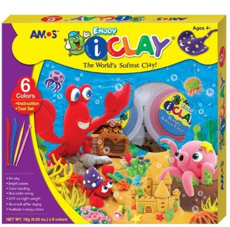 Amos i-Clay Modelling Clay Kit 18g x 6 Pieces with Modelling Tools