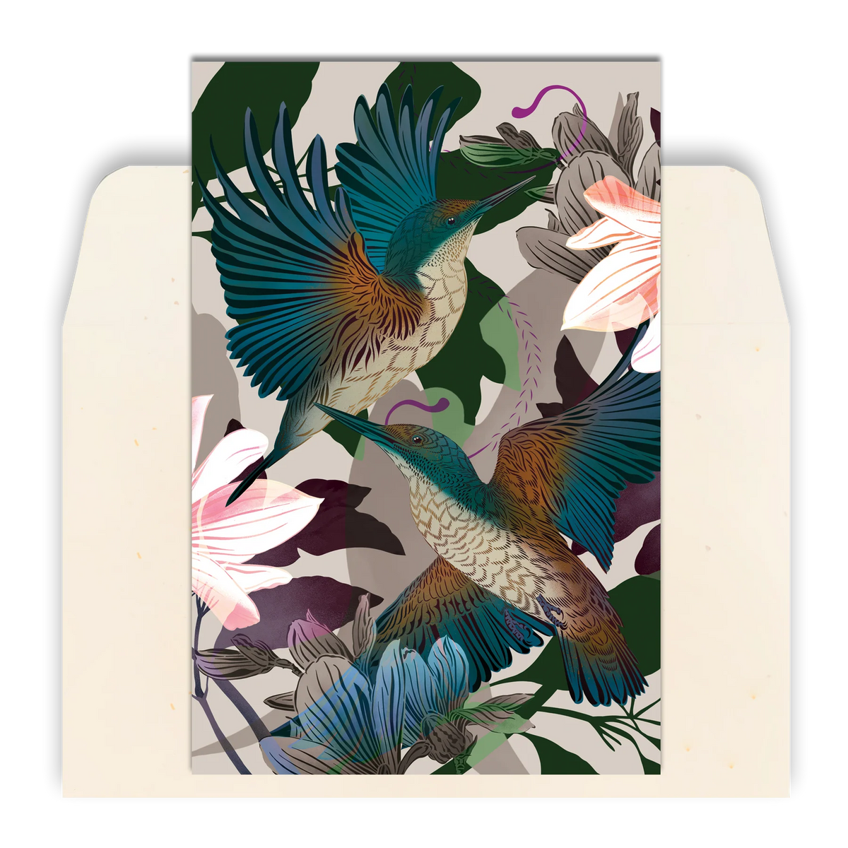 Kingfishers & Floral Standard Greeting Card By Flox