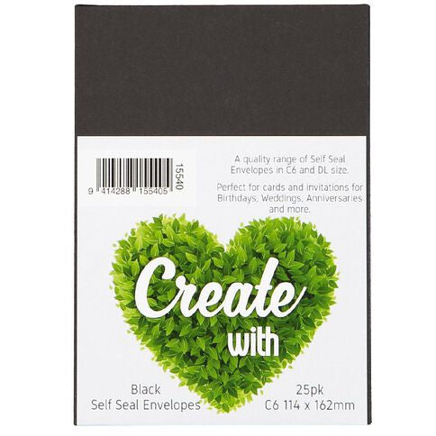 Create With C6 Envelope 25pk Black