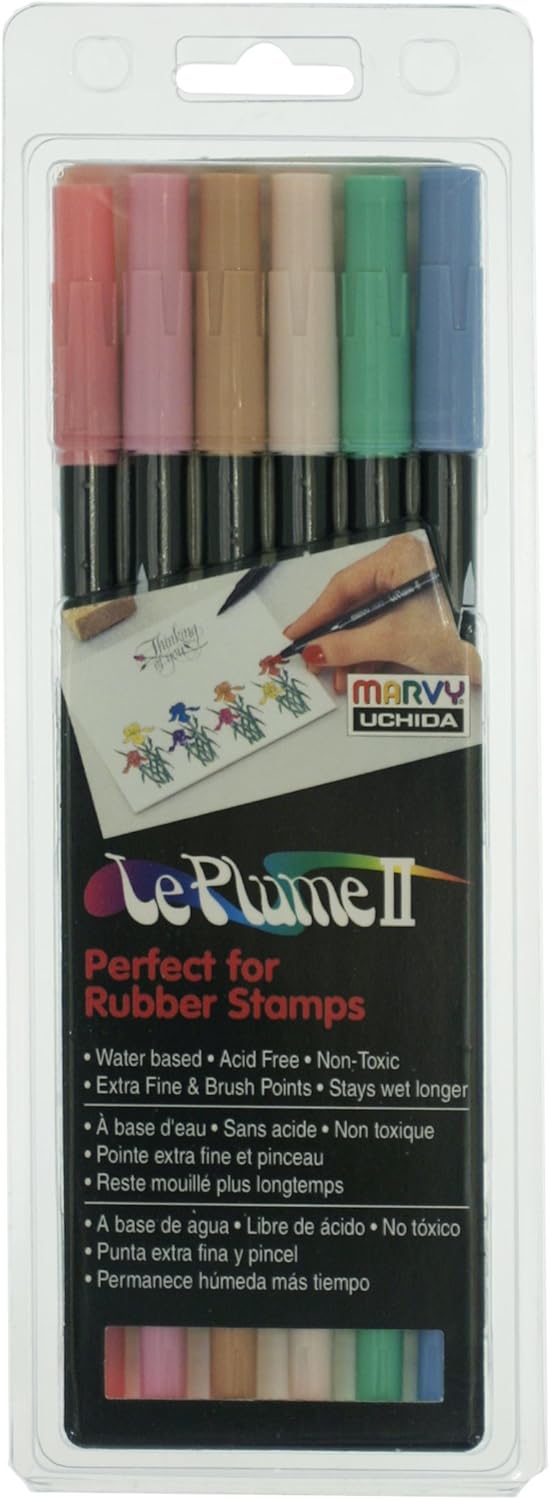 Marvy Le Plume II Dual Tip Marker Set of 6 - Pastel Colours