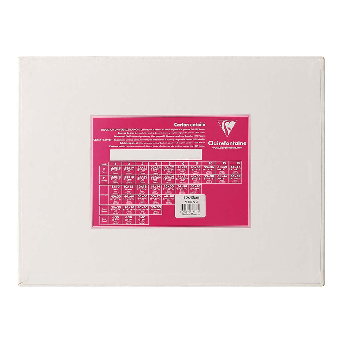 Clairefontaine Canvas Board White 30 x 40cm