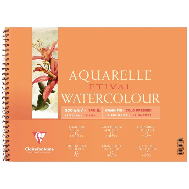 Aquarelle Etival Cold Pressed Wirebound 300 GSM Pad 12 Sheets - The Page and Prose Booksellers
