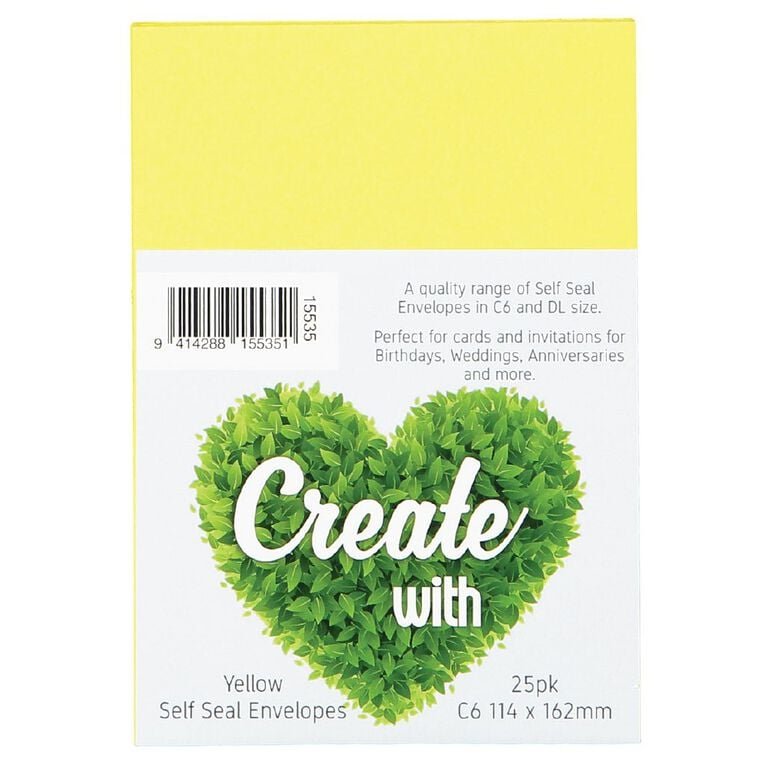 Create With C6 Envelope 25pk Yellow - The Page and Prose Booksellers