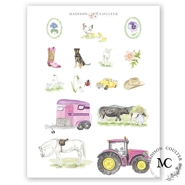Farm Girl Stickers by Madison Coulter - per sheet - The Page and Prose Booksellers