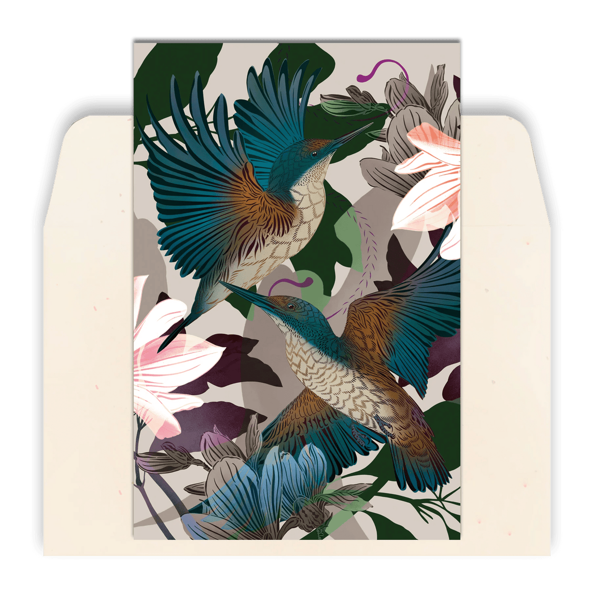 Kingfishers & Floral Standard Greeting Card By Flox - The Page and Prose Booksellers